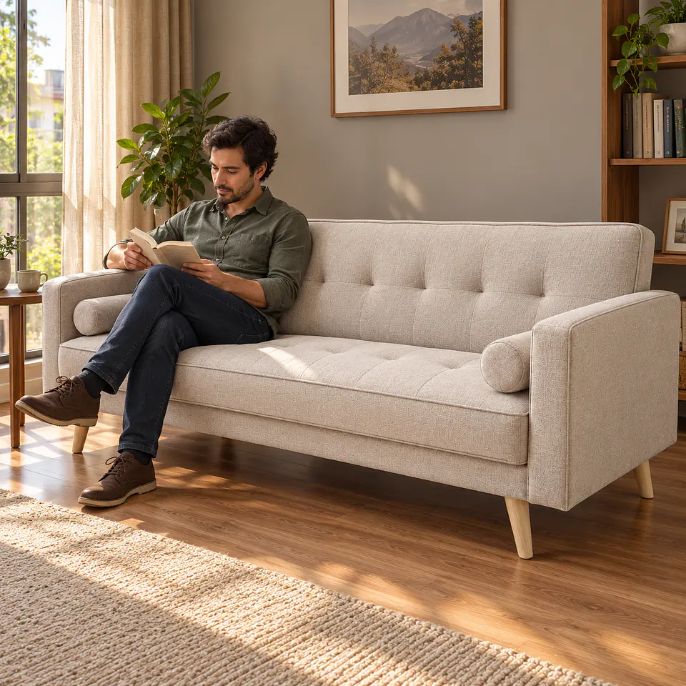 Sofá Cama Milán Capitoné Lino Beige Arena 183cm- Living Departamento Sala de Estar 6
