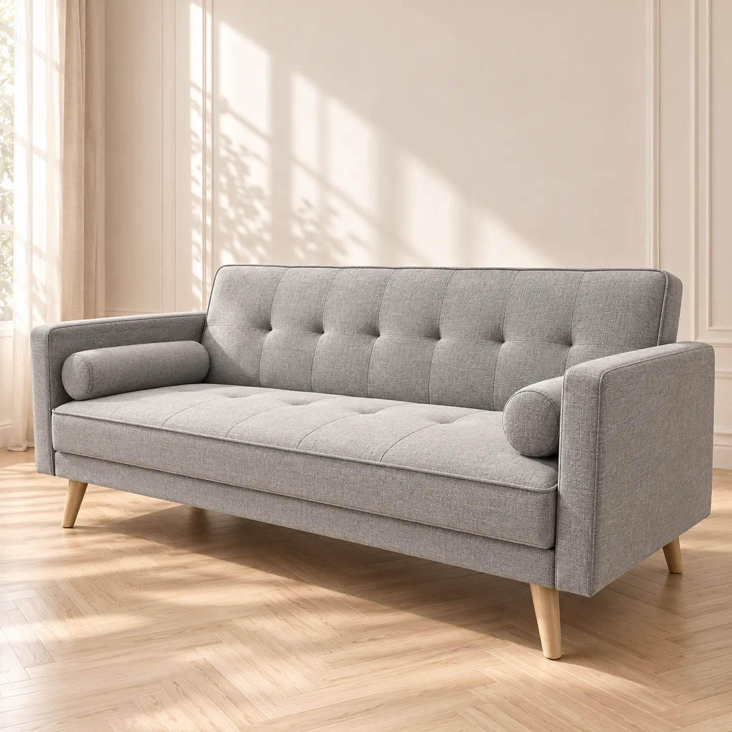 Sofá Cama Milán Capitoné Lino Gris- Living Departamento Sala de Estar 1