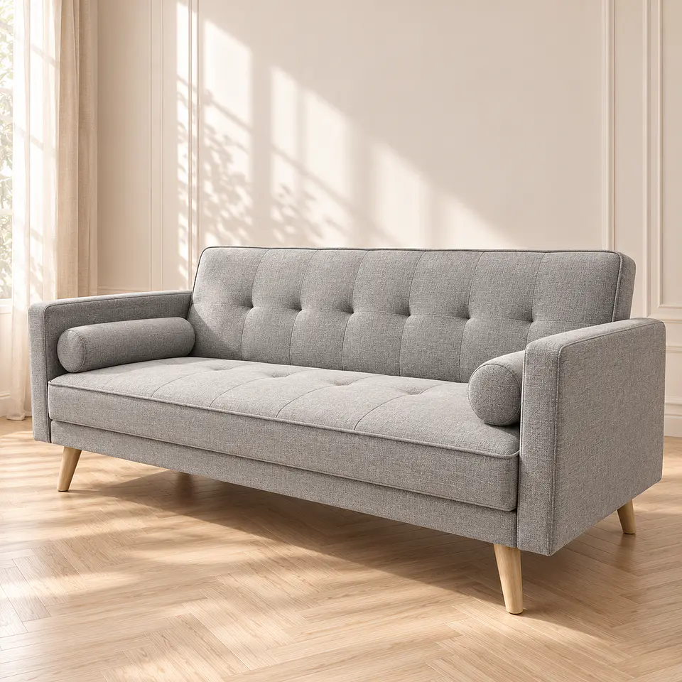Sofá Cama Milán Capitoné Lino Gris- Living Departamento Sala de Estar 1