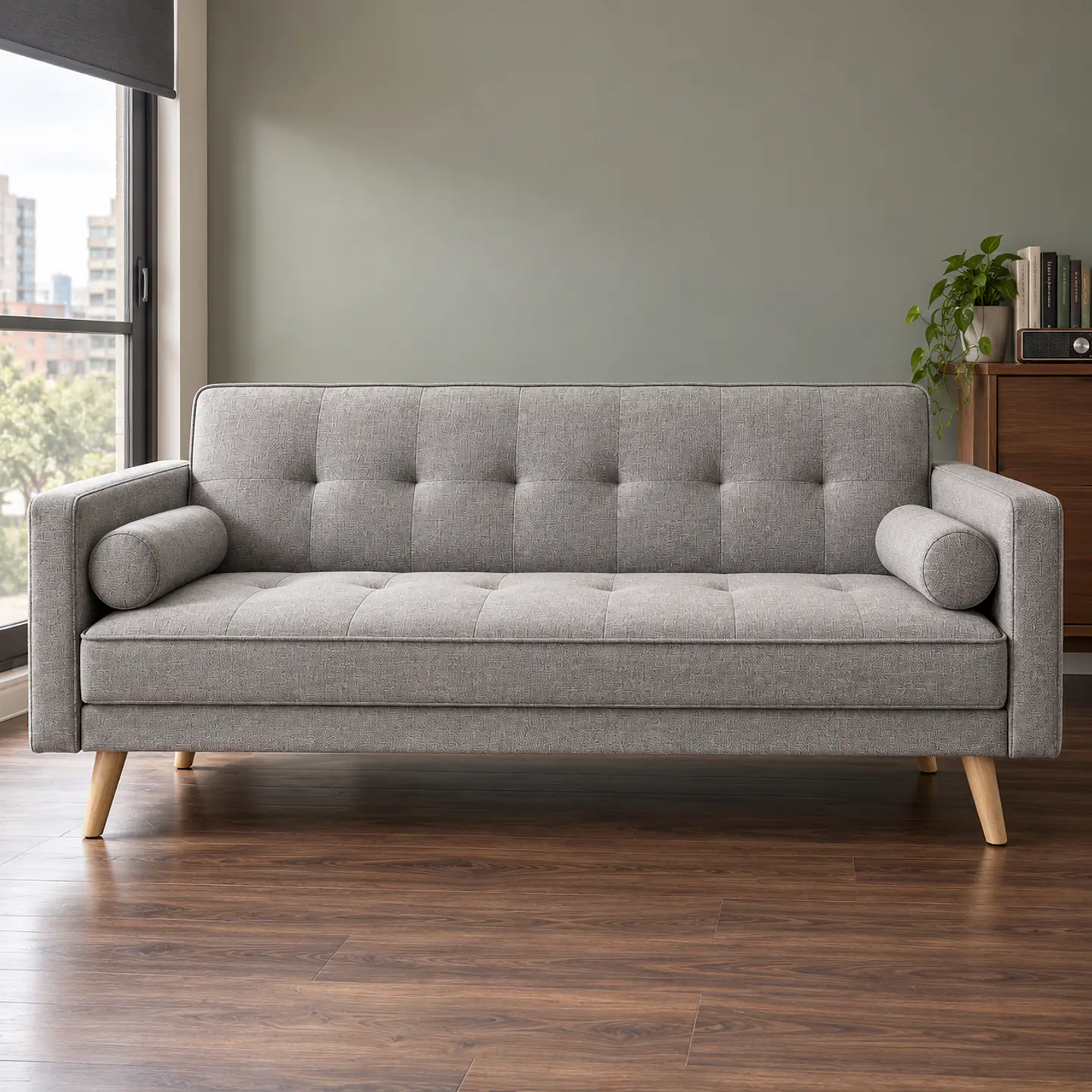 Sofá Cama Milán Capitoné Lino Gris- Living Departamento Sala de Estar 6