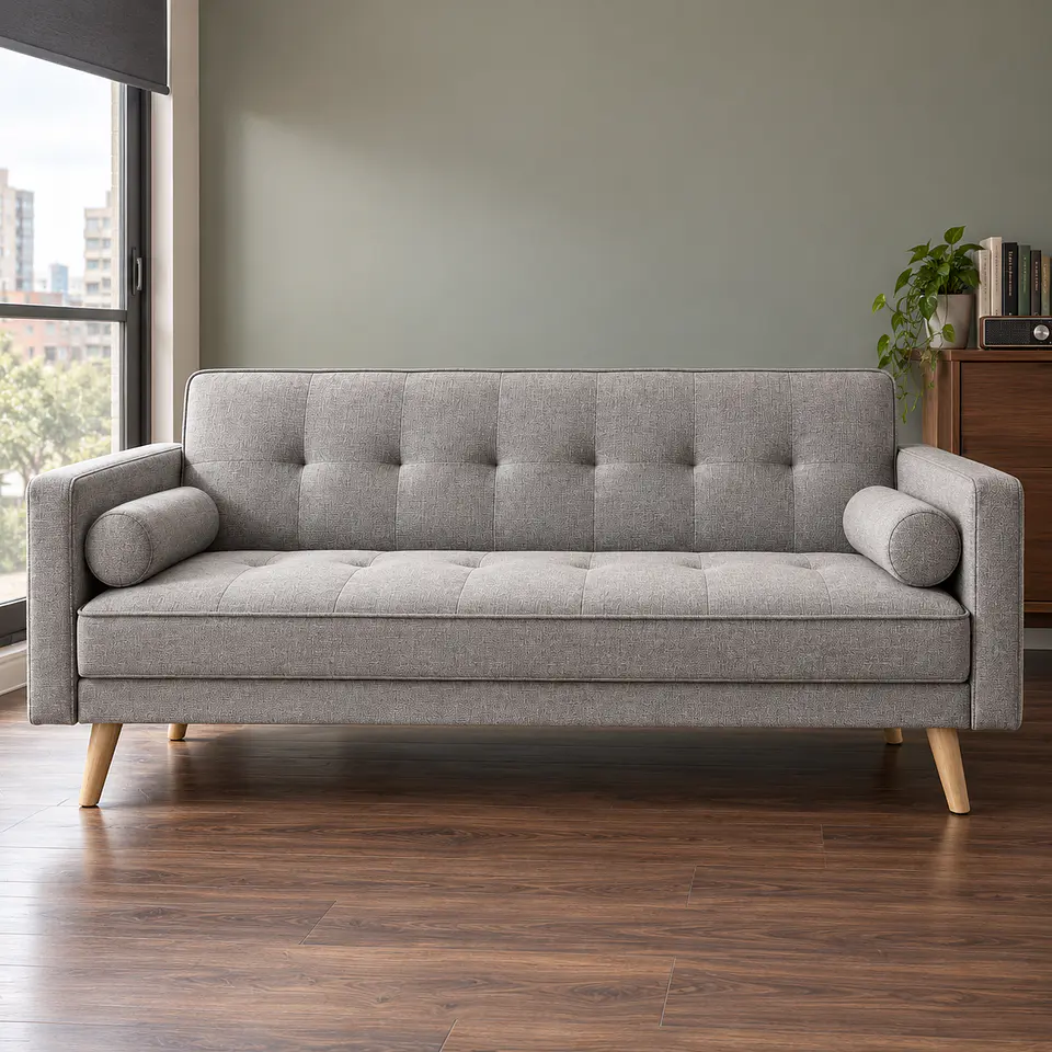 Sofá Cama Milán Capitoné Lino Gris- Living Departamento Sala de Estar 6