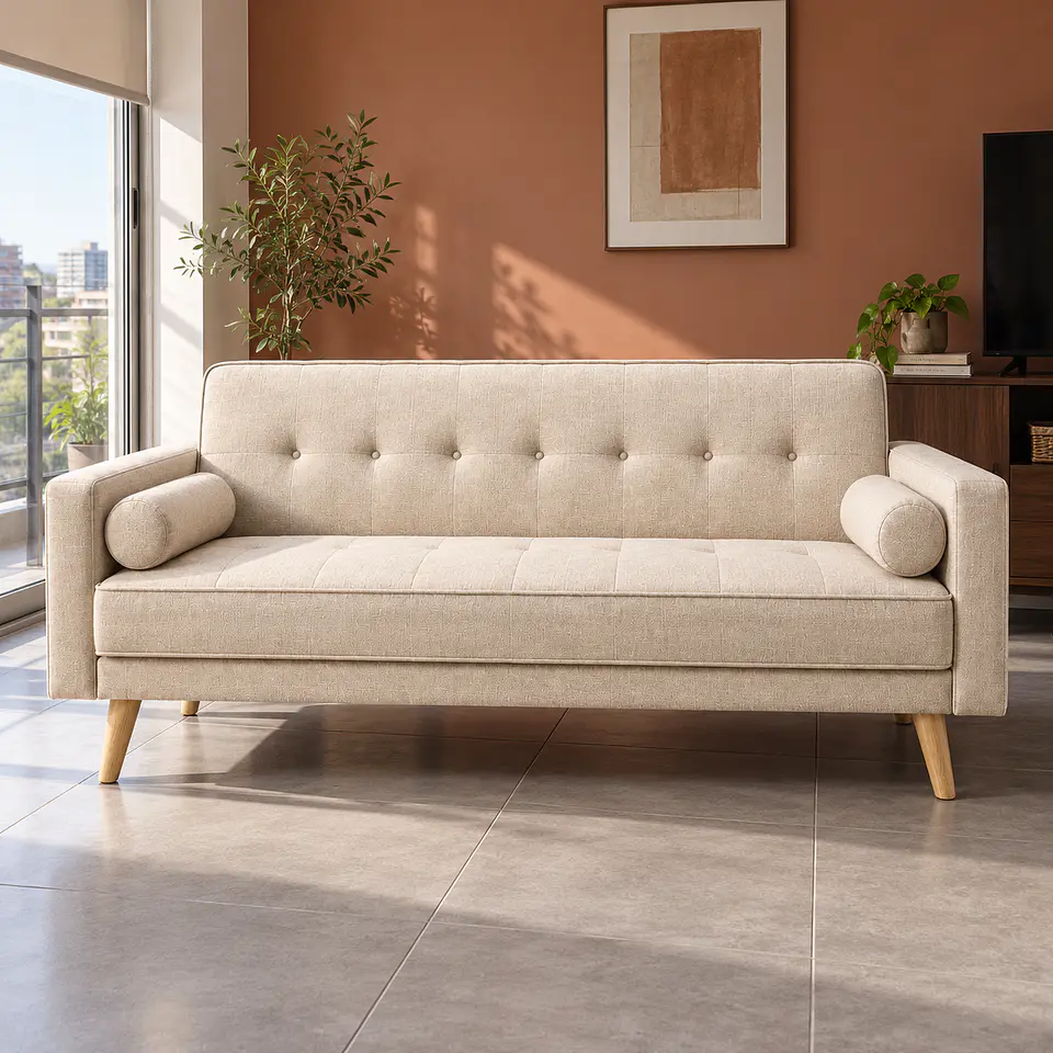 Sofá Cama Milán Capitoné Lino Beige- Living Departamento Sala de Estar 2