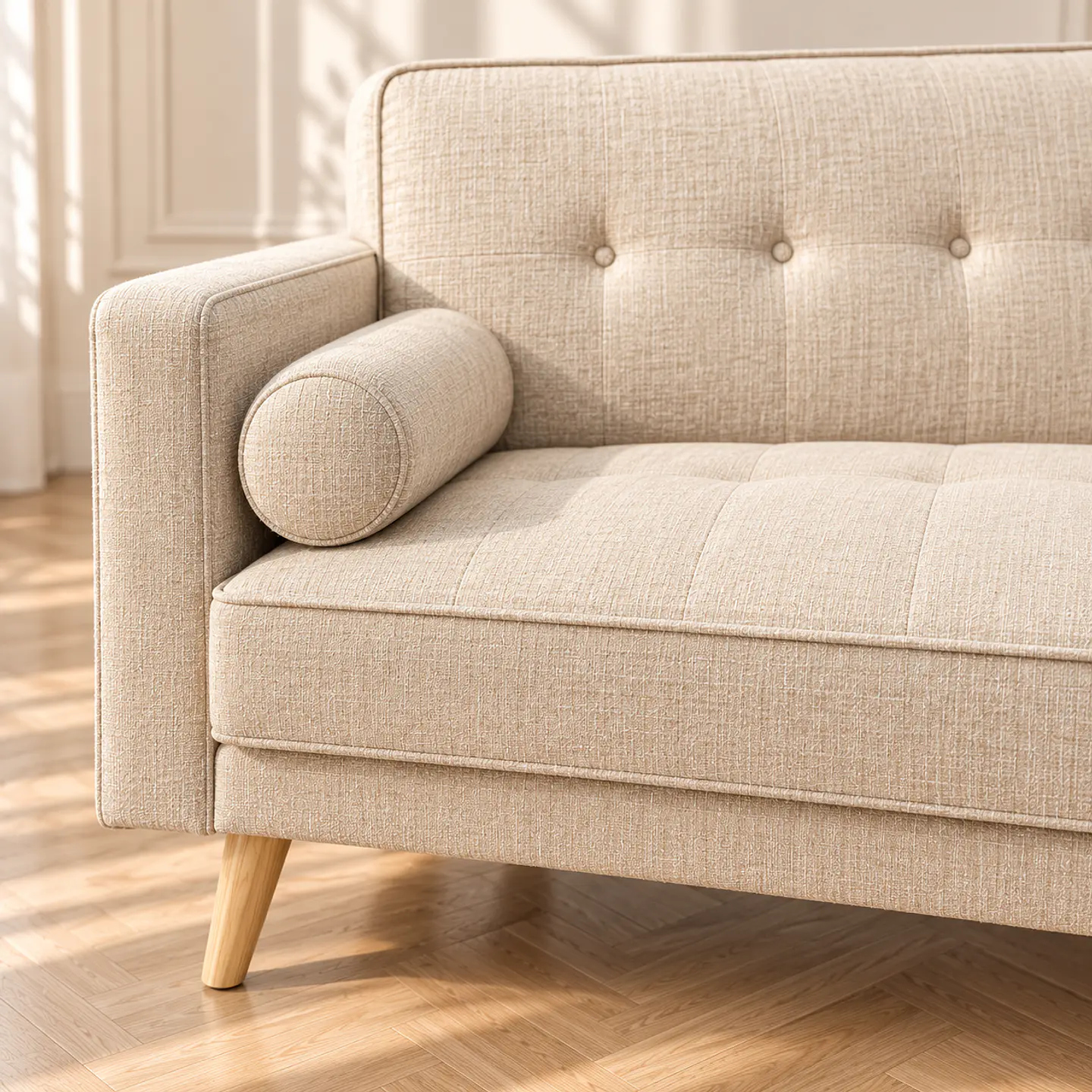Sofá Cama Milán Capitoné Lino Beige- Living Departamento Sala de Estar 3