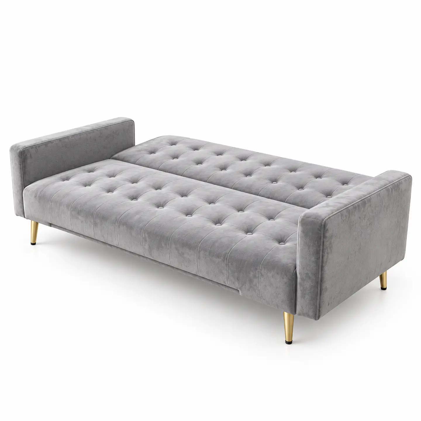 Sofá Cama Capitone Trento Velvet Gris Patas Gold - Living Departamento Sala de Estar 2