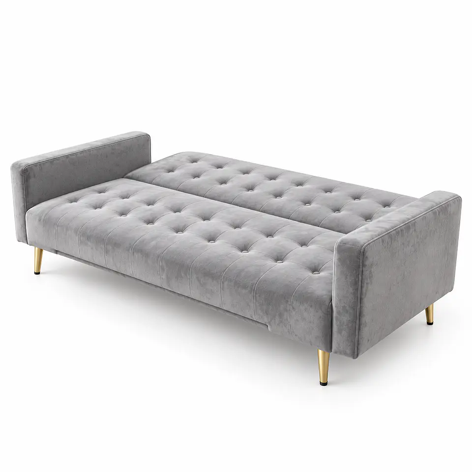 Sofá Cama Capitone Trento Velvet Gris Patas Gold - Living Departamento Sala de Estar 2
