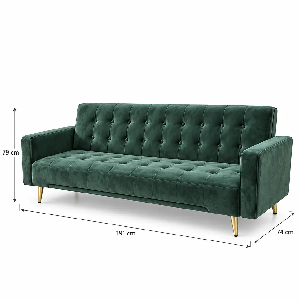 Sofá Cama Capitone Trento Velvet Verde Patas Gold - Living Departamento Sala de Estar 5