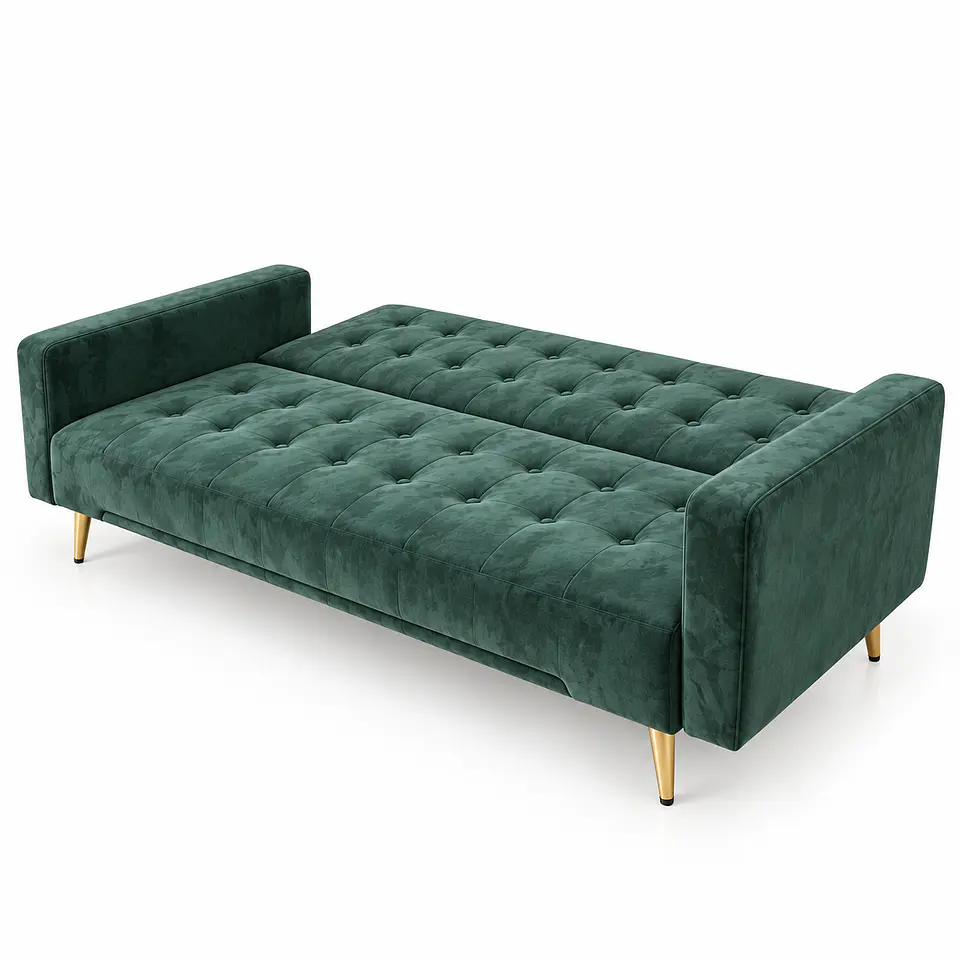 Sofá Cama Capitone Trento Velvet Verde Patas Gold - Living Departamento Sala de Estar 3