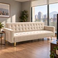 Sofá Cama Capitone Trento Velvet Beige Patas Gold - Living Departamento Sala de Estar - Miniatura 4