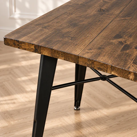 Mesa Tolix Cuadrada Nogal Black Madera Maciza - Comedor Terraza Cafetería
