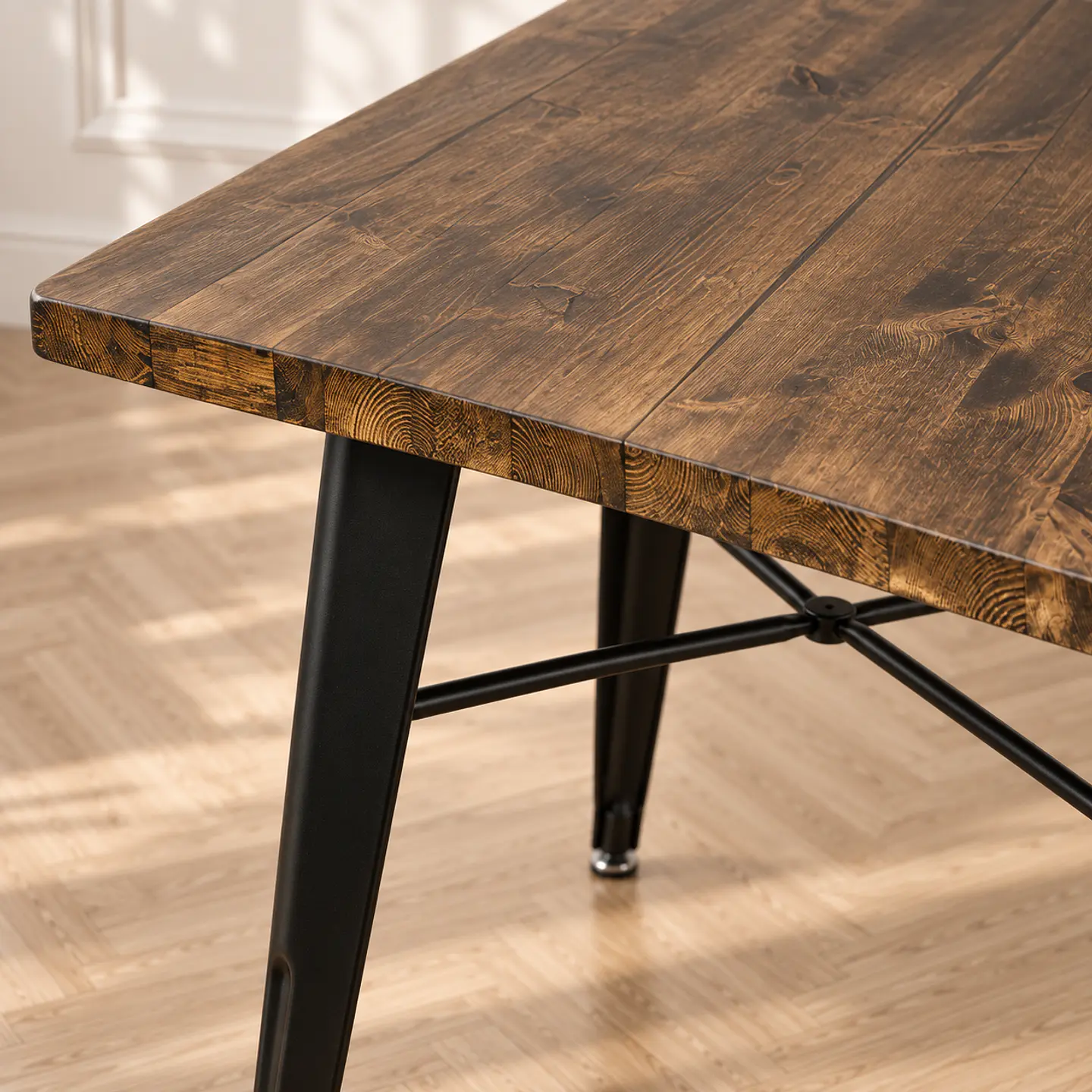 Mesa Tolix Cuadrada Nogal Black Madera Maciza - Comedor Terraza Cafetería 2