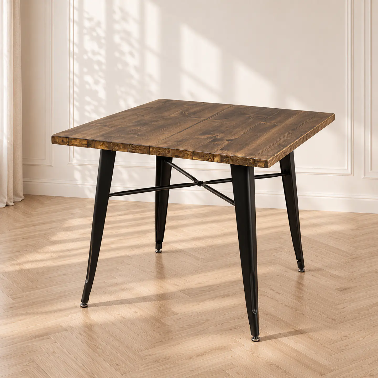 Mesa Tolix Cuadrada Nogal Black Madera Maciza - Comedor Terraza Cafetería 1