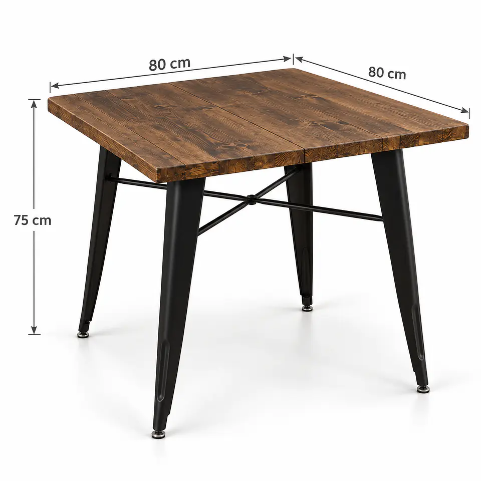Mesa Tolix Cuadrada Nogal Black Madera Maciza - Comedor Terraza Cafetería 3