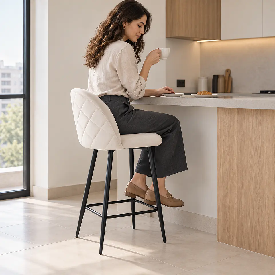 Taburete Luxury Velvet Blanco hueso- Cocina Barra Restaurante 3