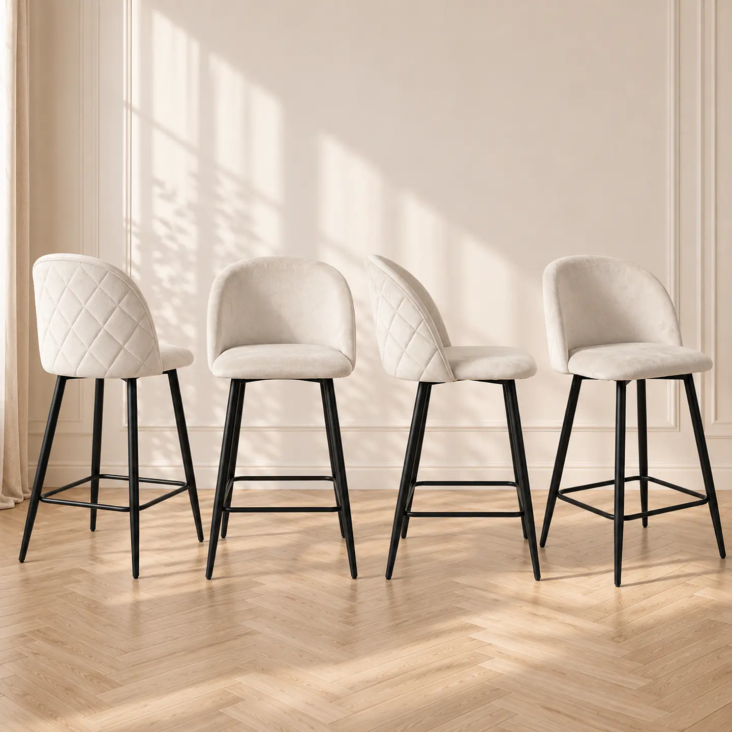 Pack 4 Taburete Luxury Velvet Blanco hueso- Cocina Barra Restaurante 1