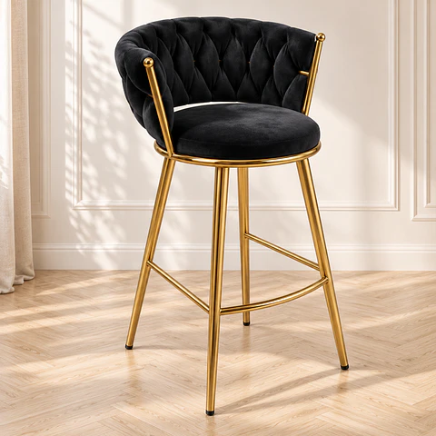 Taburete Queen Fijo Velvet Gold - Cocina Barra Cafetería