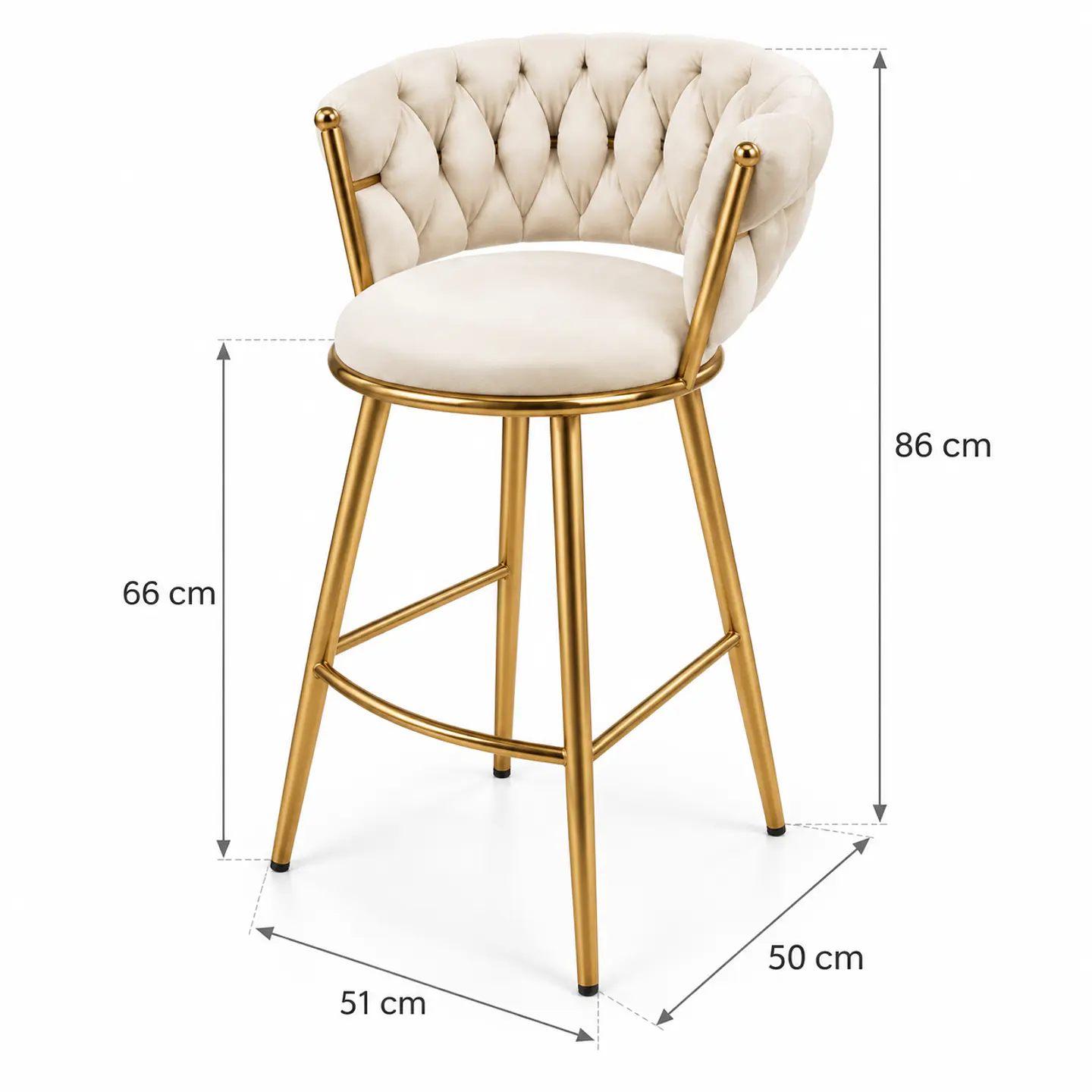 Taburete Queen beige Fijo Velvet Gold - Cocina Barra Cafetería 3