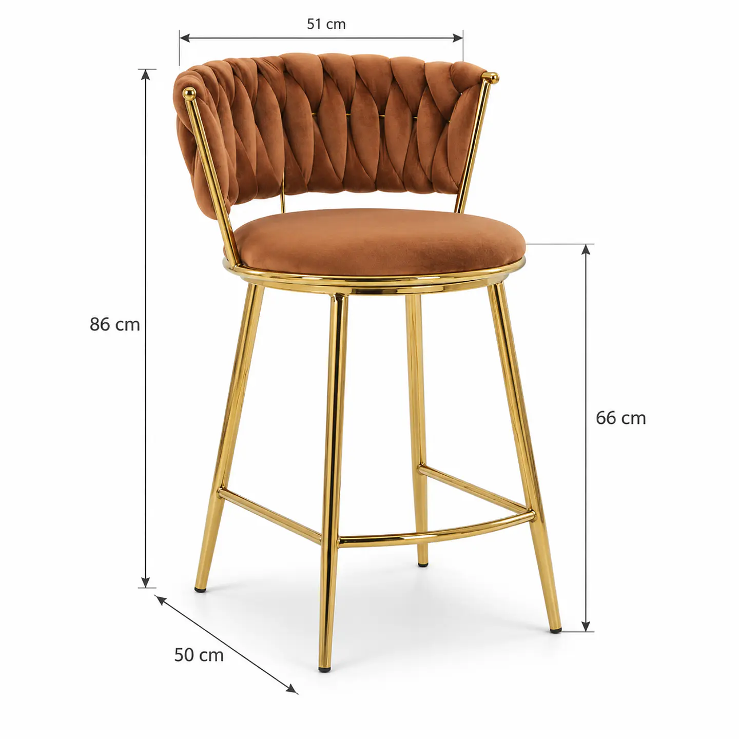 Taburete Queen Marron Fijo Velvet Gold - Cocina Barra Cafetería 3