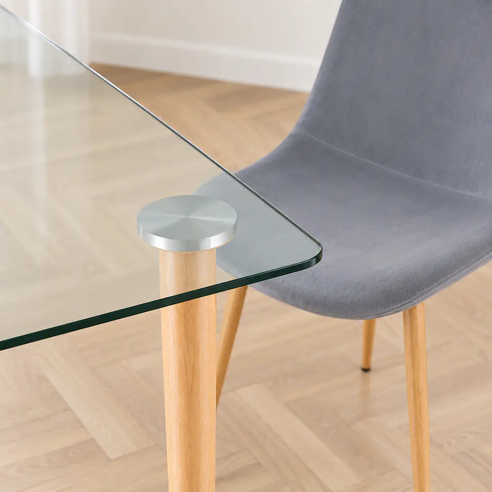 Mesa París Vidrio Templado 120cm + 6 Sillas Spoon Velvet Wood - Comedor Living Departamento 3