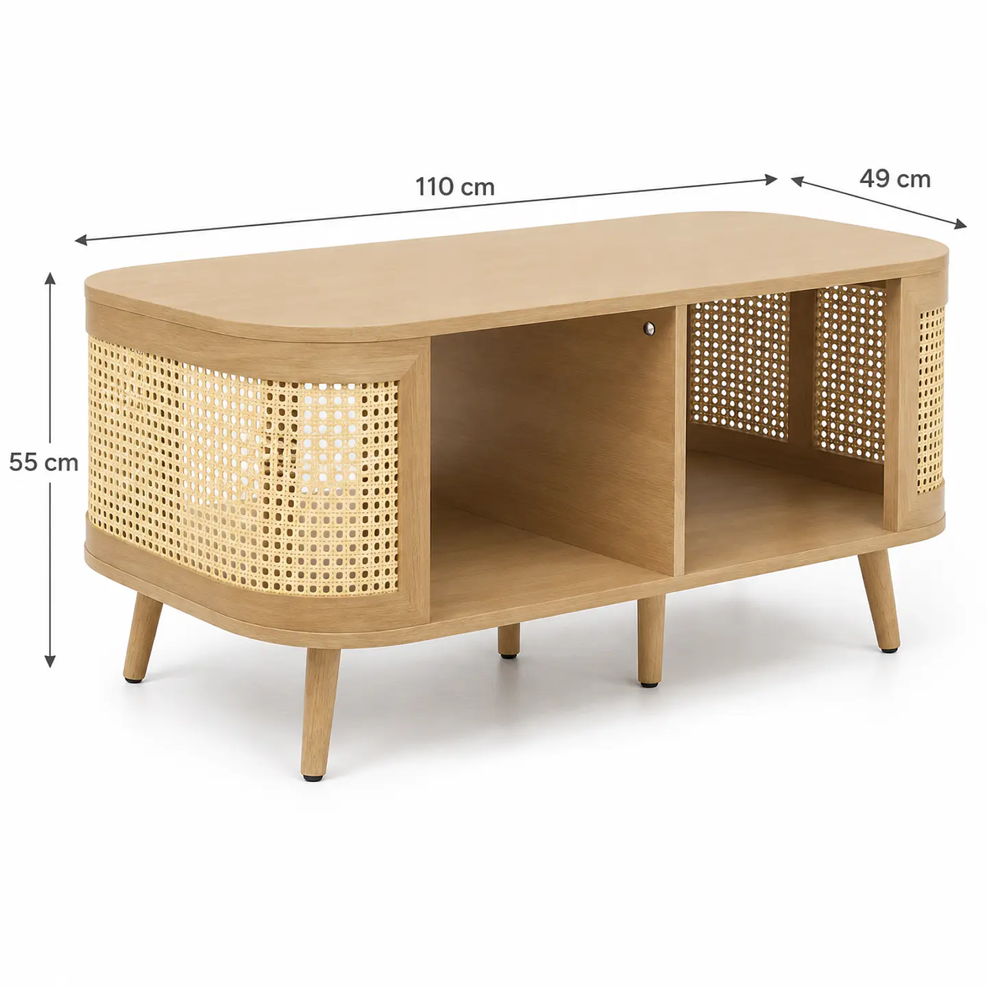 Mesa de Centro Siena MDF Ratán Madera Natural - Living Sala de Estar Departamento 3