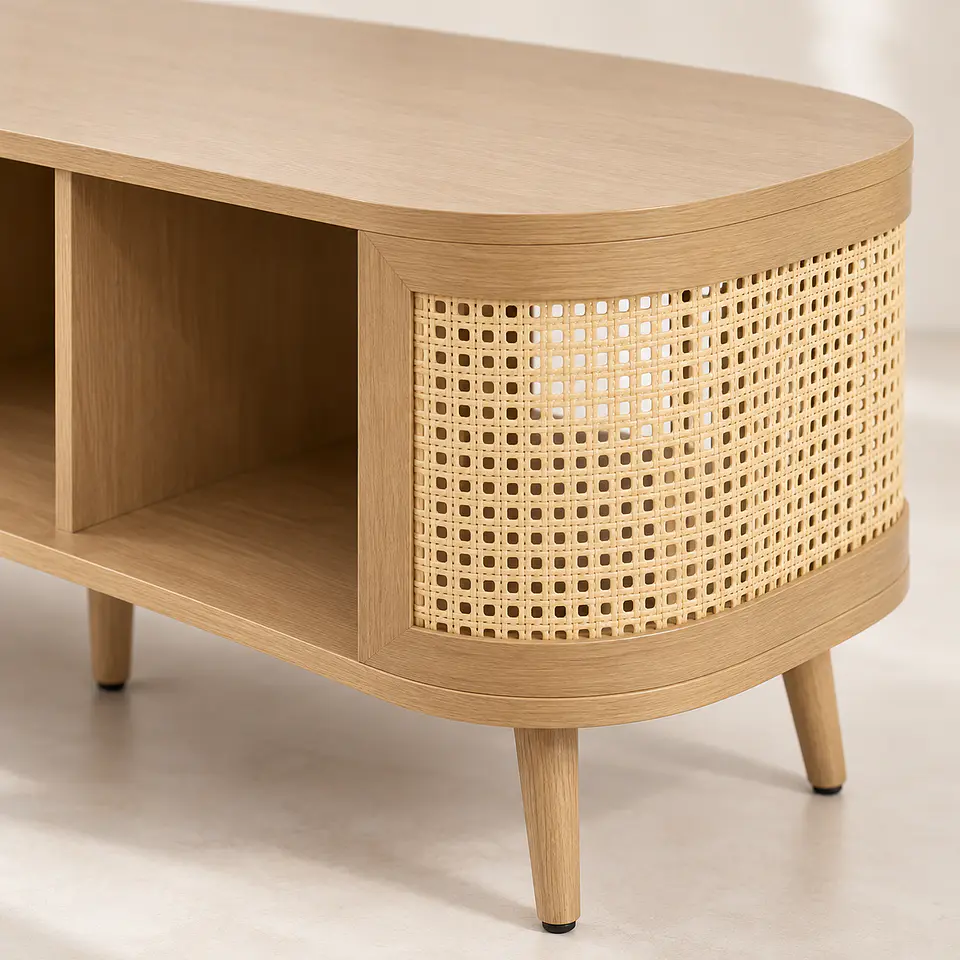 Mesa de Centro Siena MDF Ratán Madera Natural - Living Sala de Estar Departamento 4