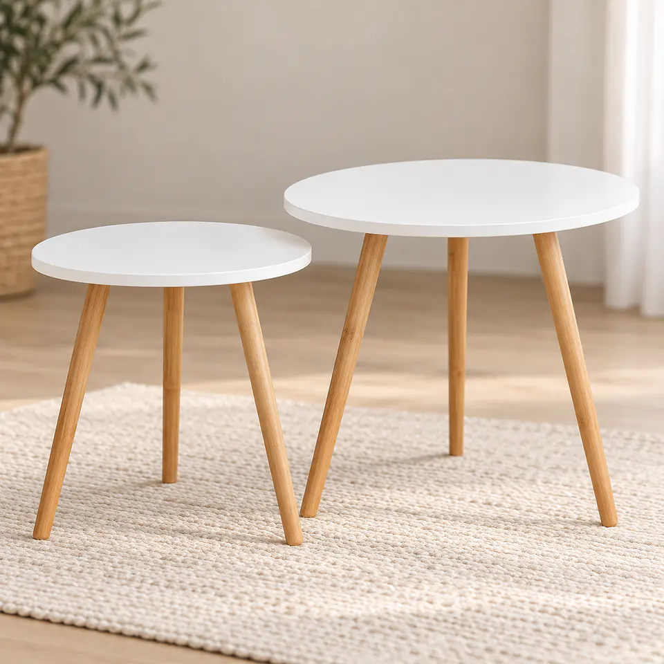 Mesa de Centro Dúo Economic Blanca MDF Madera Natural - Living Departamento Sala de Estar 4