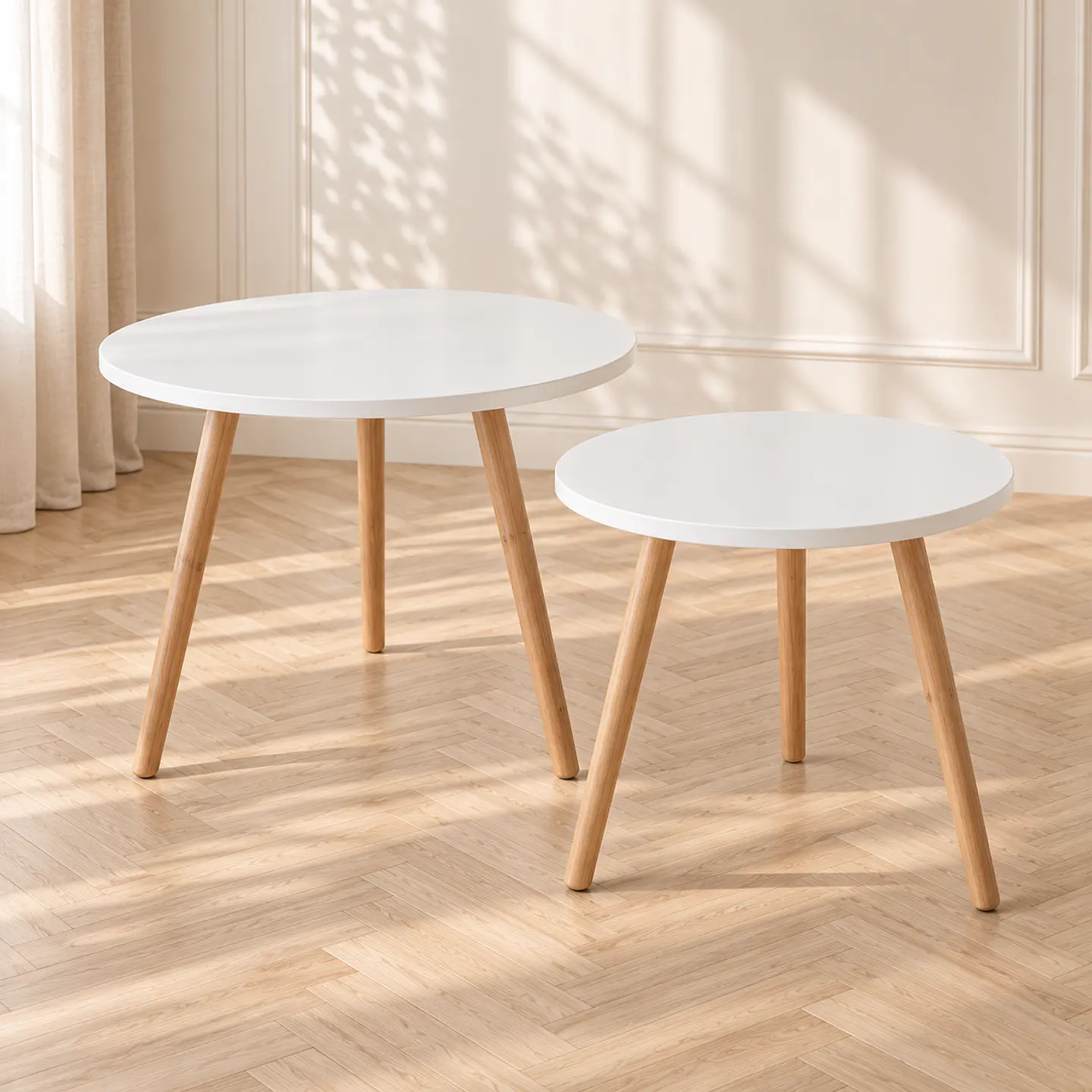 Mesa de Centro Dúo Economic Blanca MDF Madera Natural - Living Departamento Sala de Estar 1