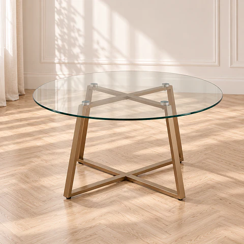 Mesa de Centro Reñaca Vidrio Metal 80 cm - Living Sala de Estar Departamento