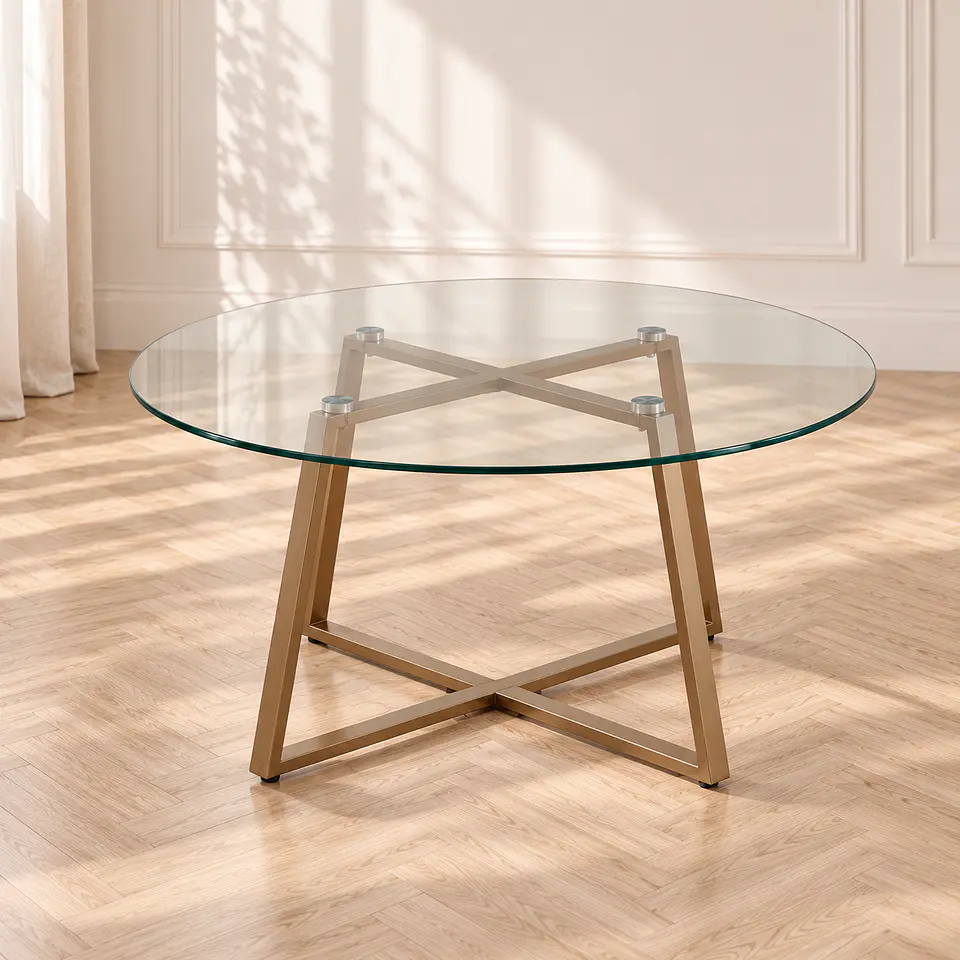 Mesa de Centro Reñaca Vidrio Metal 80 cm - Living Sala de Estar Departamento 1