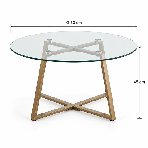 Mesa de Centro Reñaca Vidrio Metal 80 cm - Living Sala de Estar Departamento