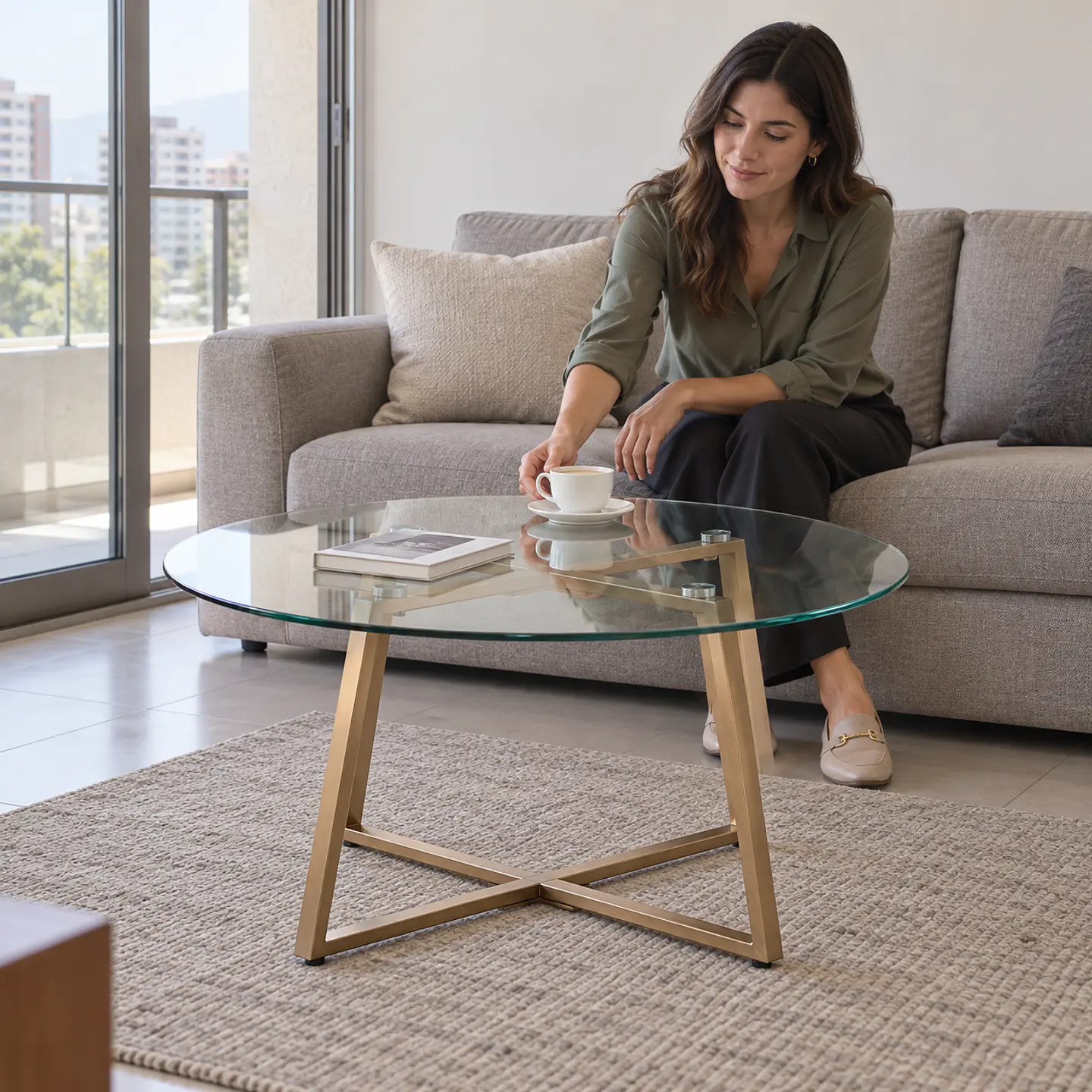 Mesa de Centro Reñaca Vidrio Metal 80 cm - Living Sala de Estar Departamento 4