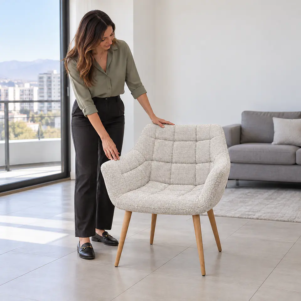 Sitial Butaca Arpillera Beige Wood -Living comedor recepcion 3