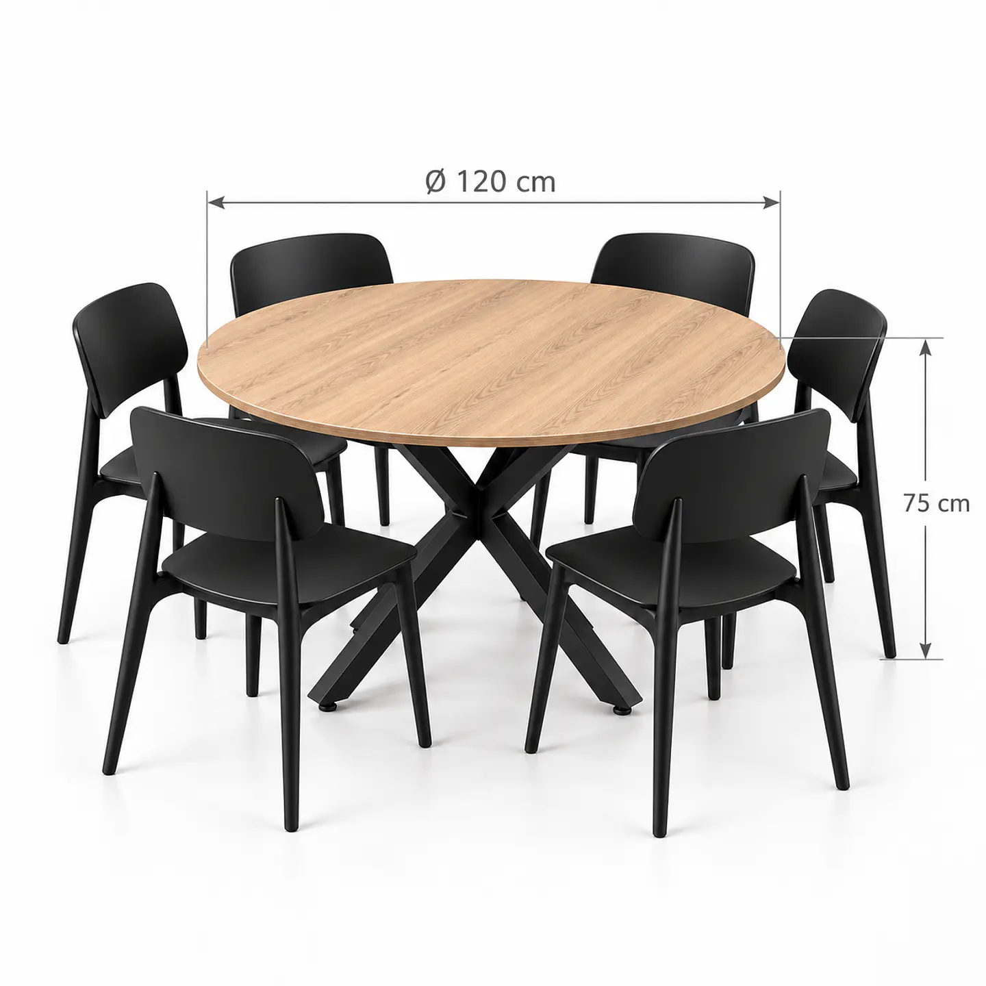 Mesa Redonda Argo Madrid Wood + 6 Sillas Brit Polipropileno - Comedor Cafetería Restaurante 2