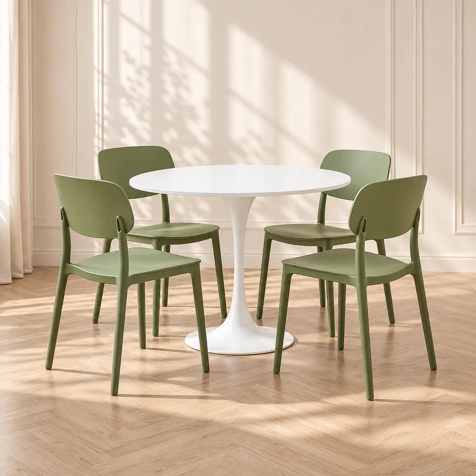 Comedor Tulip Mesa Redonda MDF Blanco + Sillas Briella - Comedor Cocina Cafetería 1