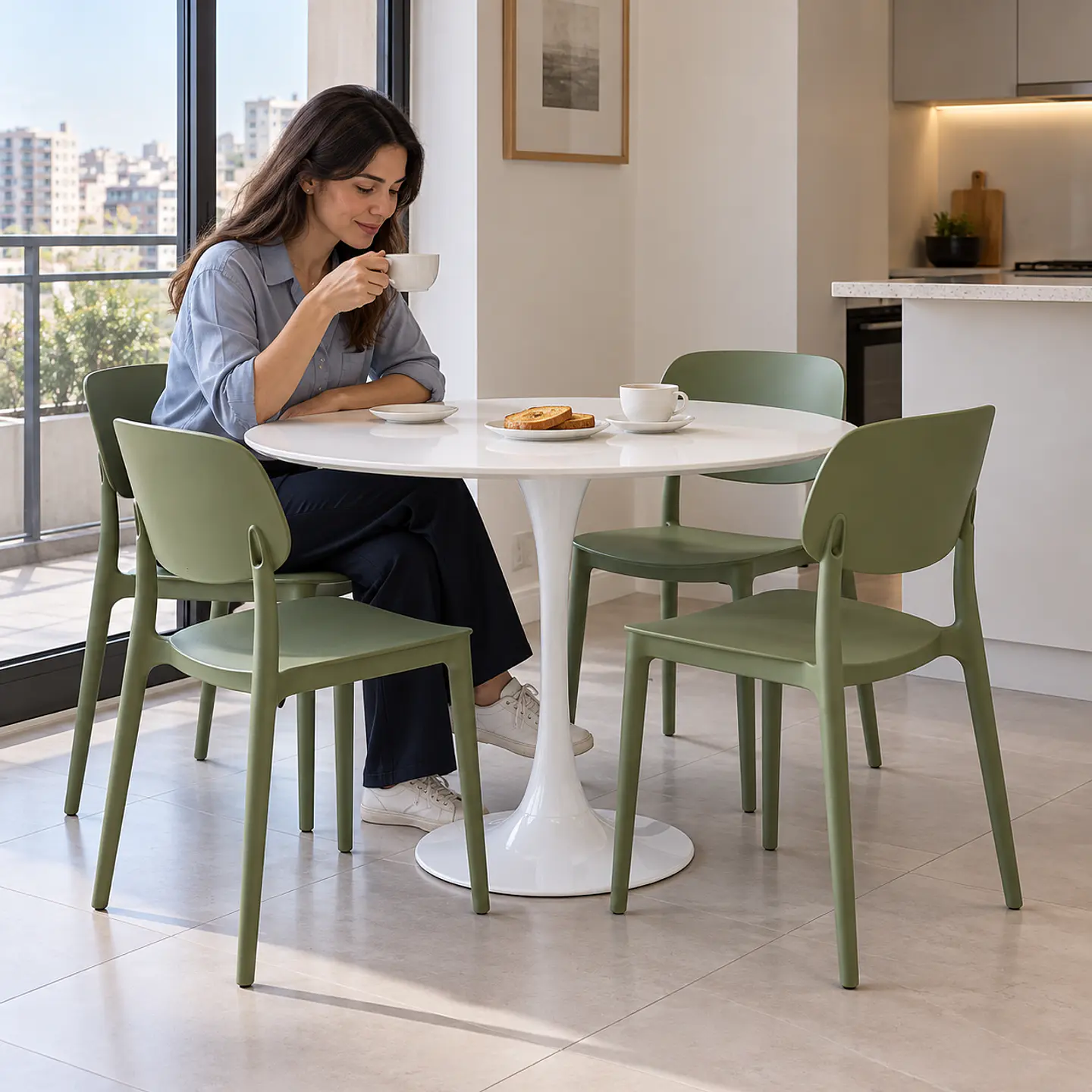 Comedor Tulip Mesa Redonda MDF Blanco + Sillas Briella - Comedor Cocina Cafetería 3