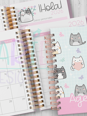 Plantilla Imprimible Agenda Gatito + Planificador 2026
