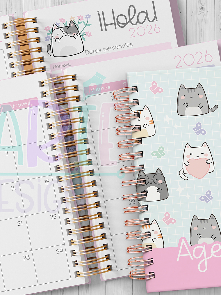 Plantilla Imprimible Agenda Gatito + Planificador 2026 2