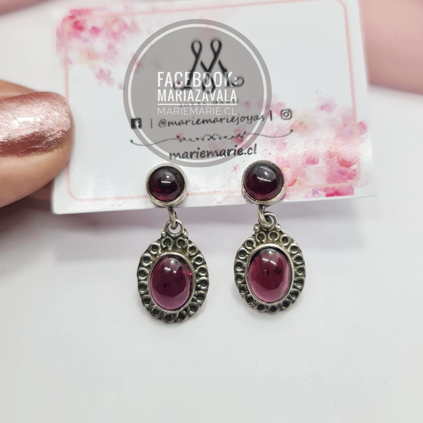Aros Piedra Doble Granate