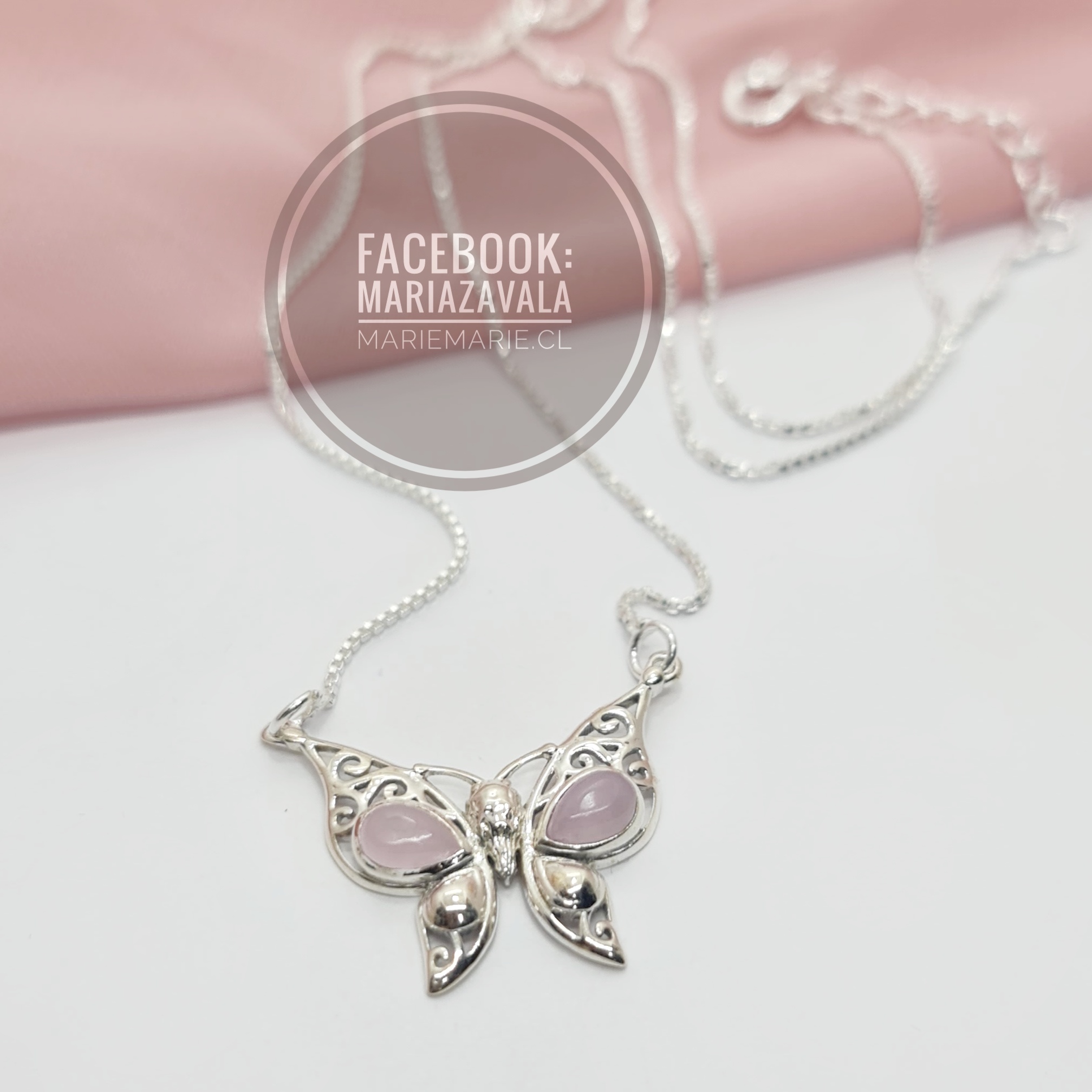 Collar Amada de Plata con Piedra Natural Cuarzo Rosa