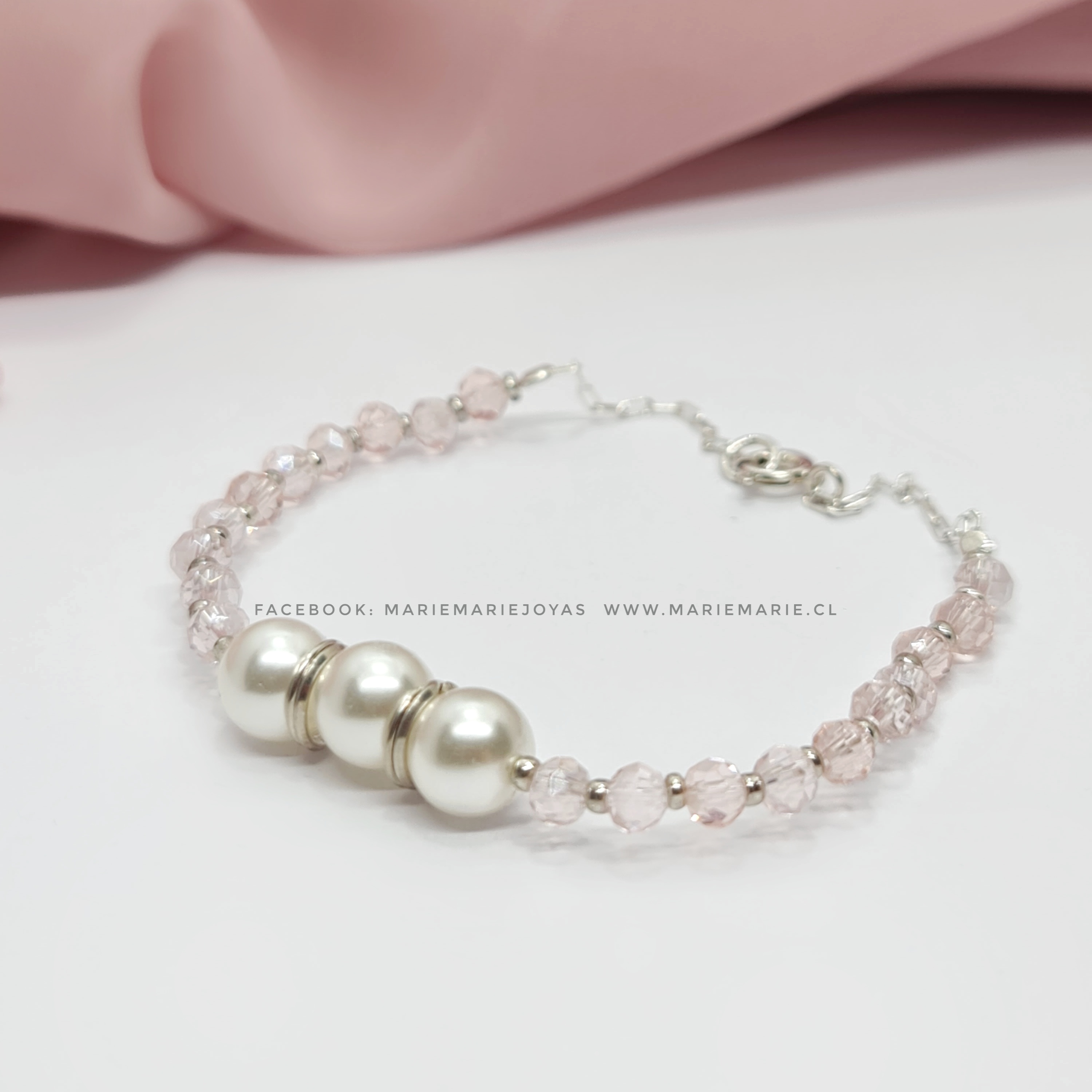 Pulsera Rosa 3 Perlas