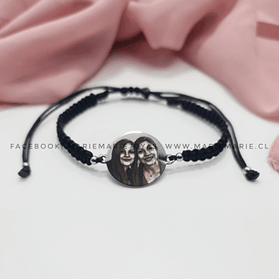 Pulsera Negra Medalla Fotodibujo 
