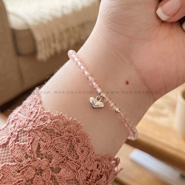 Pulsera Cuarzo Rosa Corazón arMoni