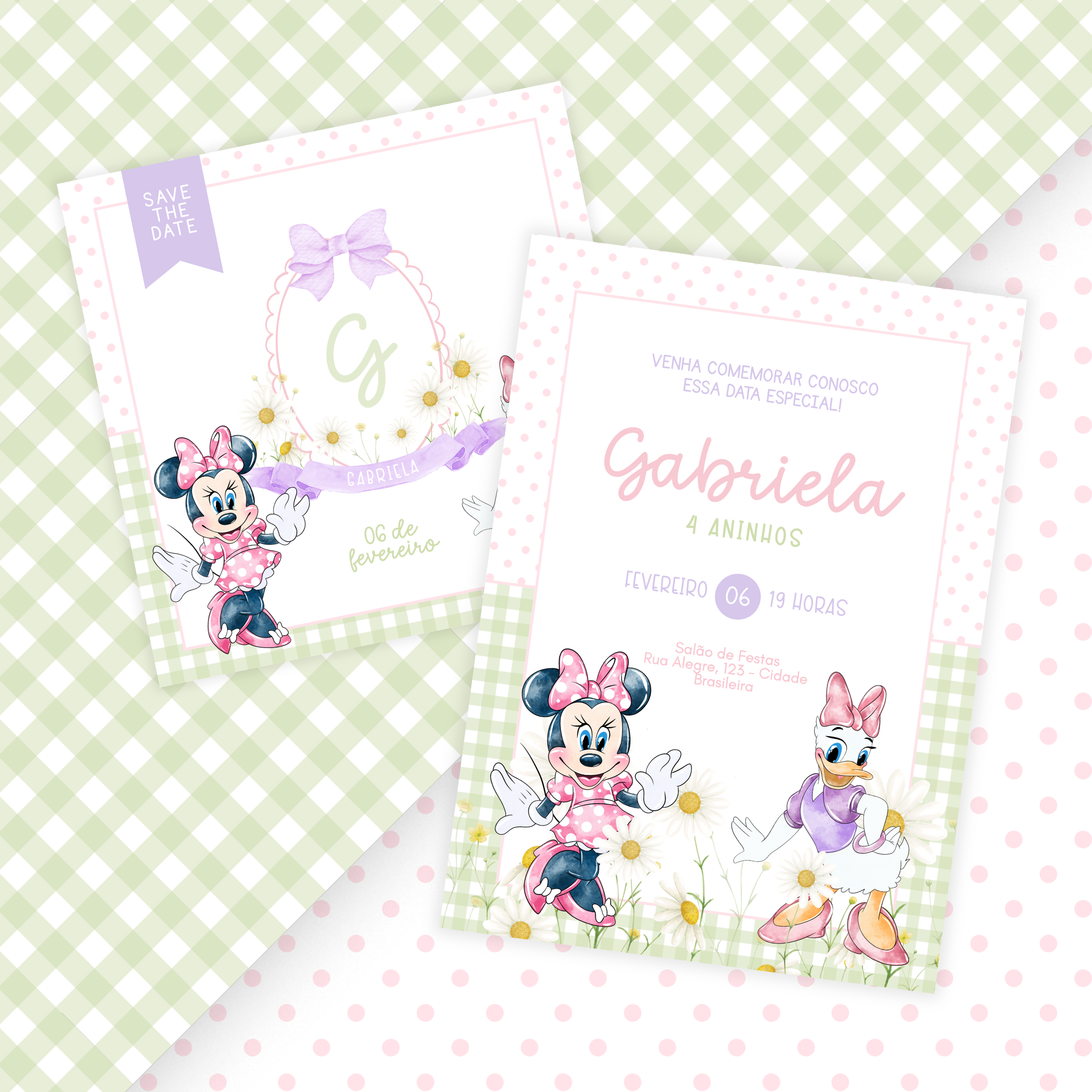 Combo: Save the Date + Convite Digital Estático Minnie e Margarida 1