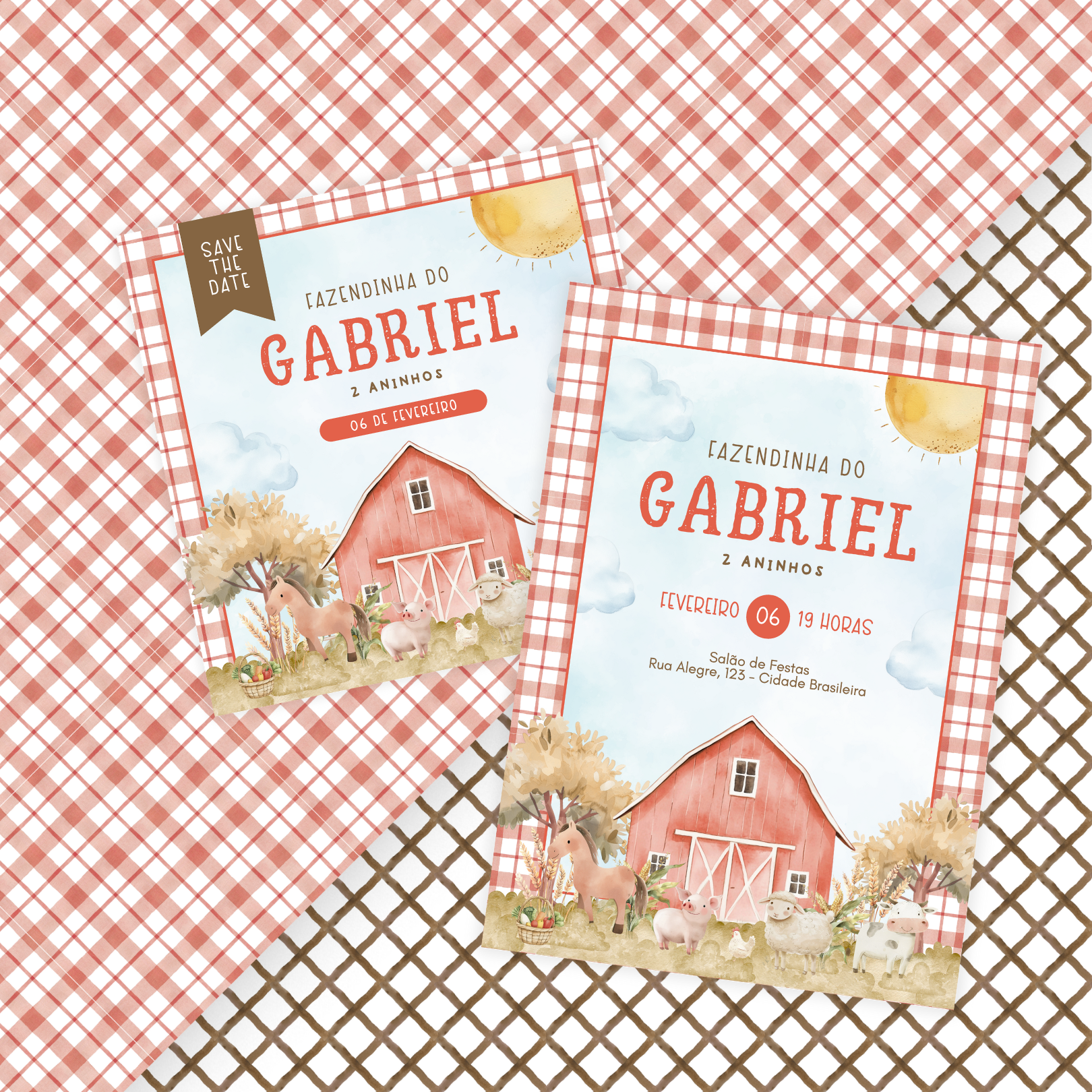 Combo: Save the Date + Convite Digital Estático Fazendinha Menino 1