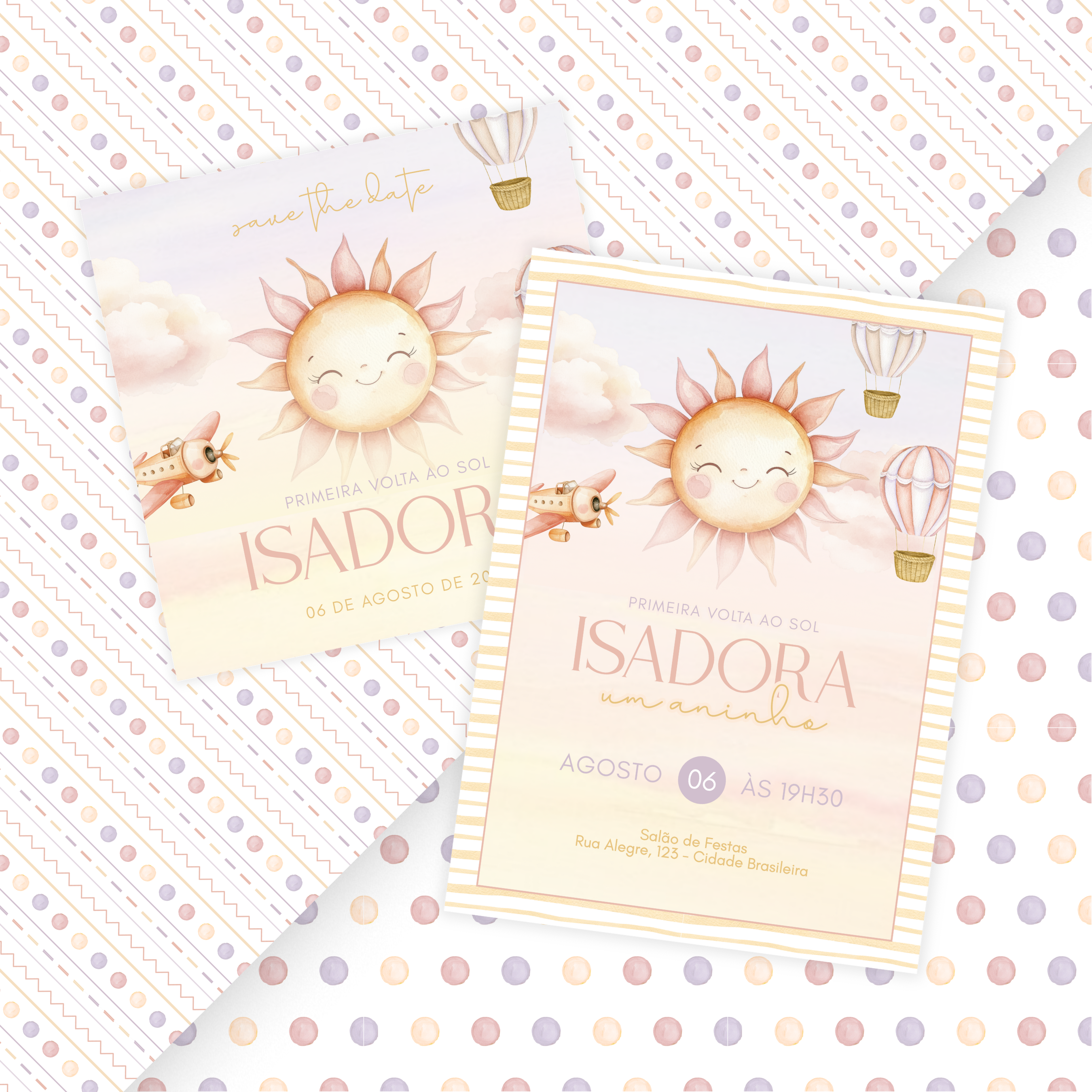Combo: Save the Date + Convite Digital Estático 1° Volta ao Sol Menina 1