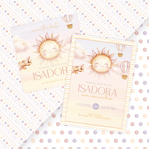 Combo: Save the Date + Convite Digital Estático 1° Volta ao Sol Menina