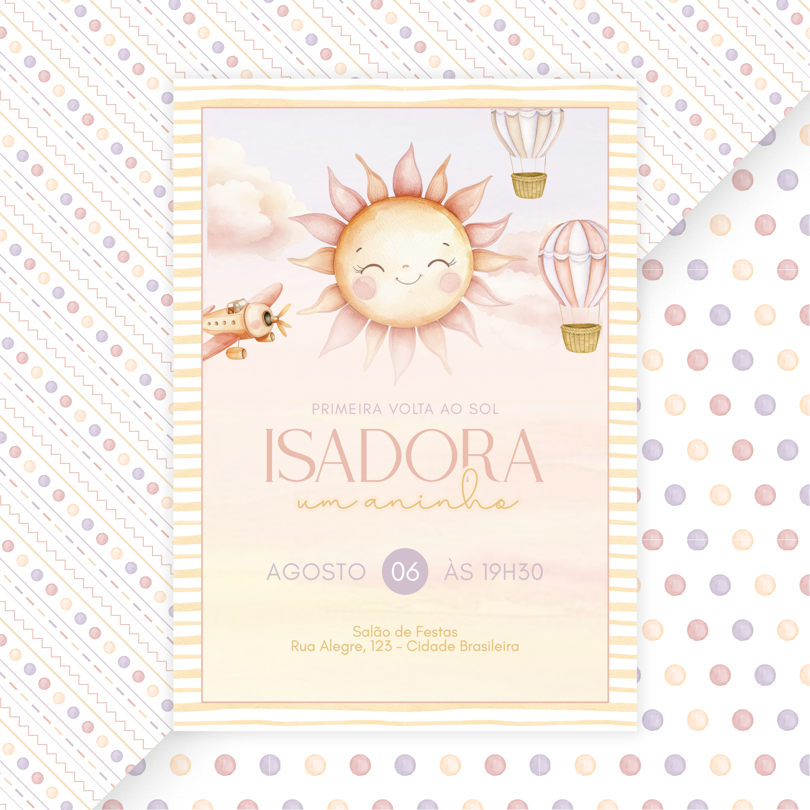 Convite Digital Estático 1° Volta ao Sol Menina 1