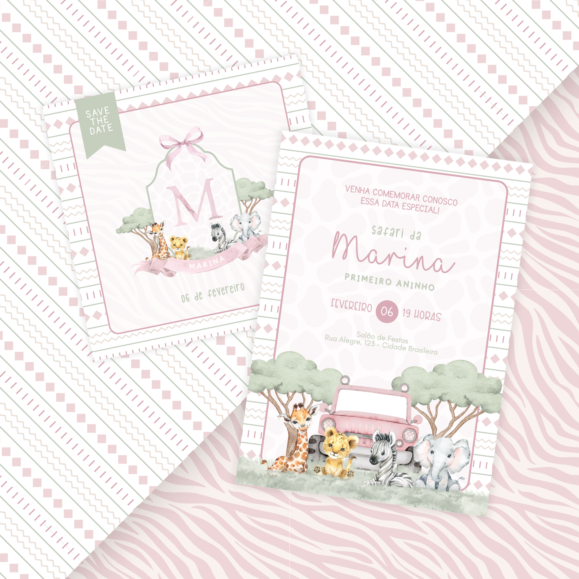 Combo: Save the Date + Convite Digital Estático Safari Menina 1