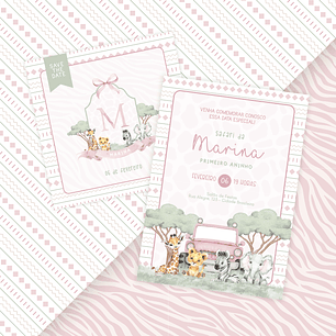 Combo: Save the Date + Convite Digital Estático Safari Menina