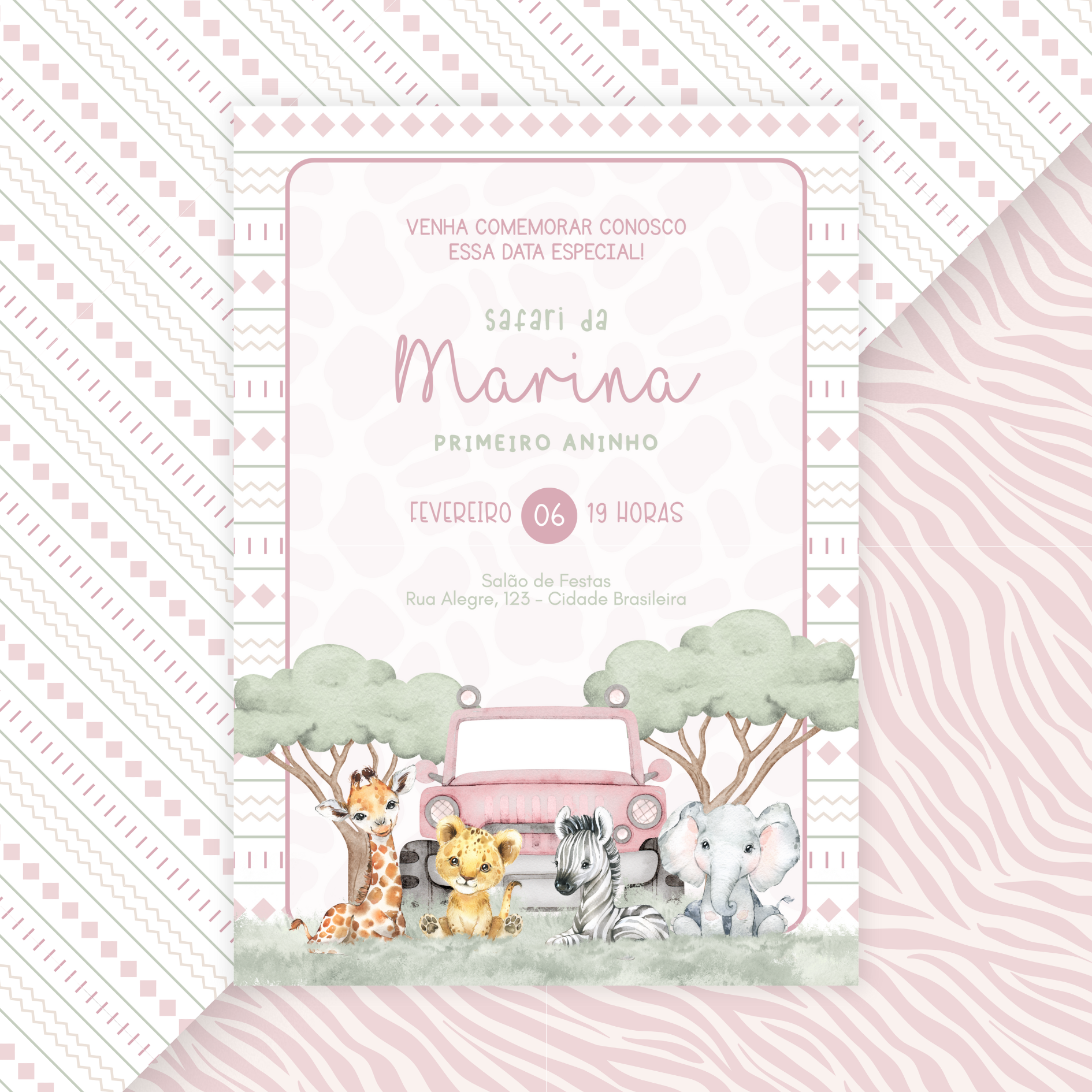 Convite Digital Estático Safari Menina 1