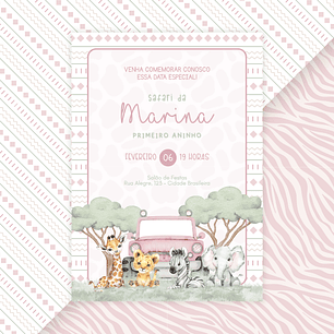 Convite Digital Estático Safari Menina